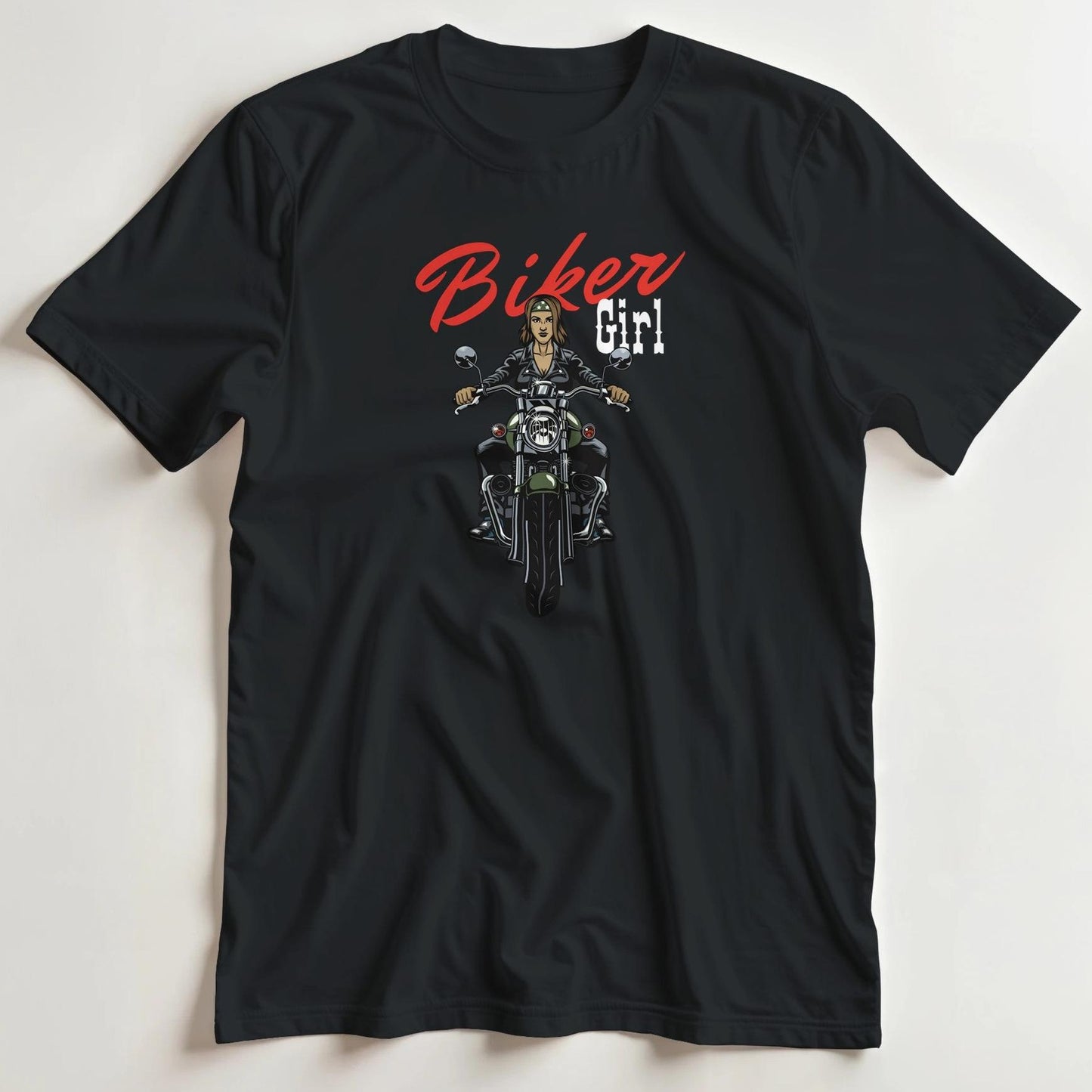 T-shirt en coupe unisexe et 100% coton en Noir 3XL imprimé avec un design Biker Girl T-Shirt .