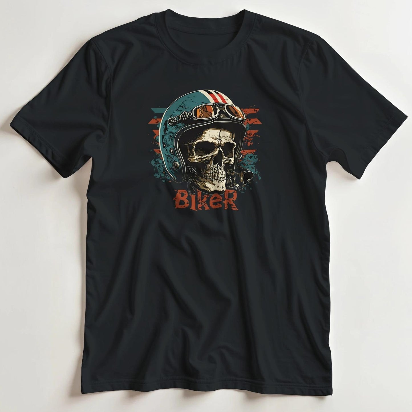 T-shirt en coupe unisexe et 100% coton en Black S imprimé avec un design Biker Skull T-Shirt .