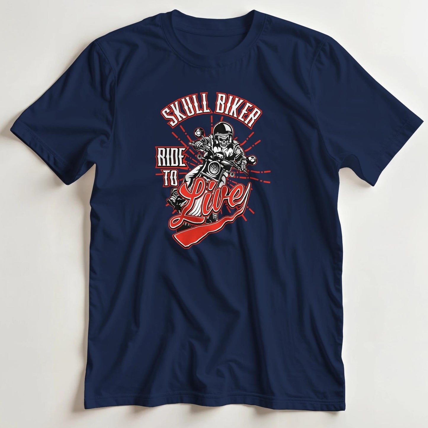 T-shirt en coupe unisexe et 100% coton en Marine 3XL imprimé avec un design Skull Biker Rouge T-Shirt .