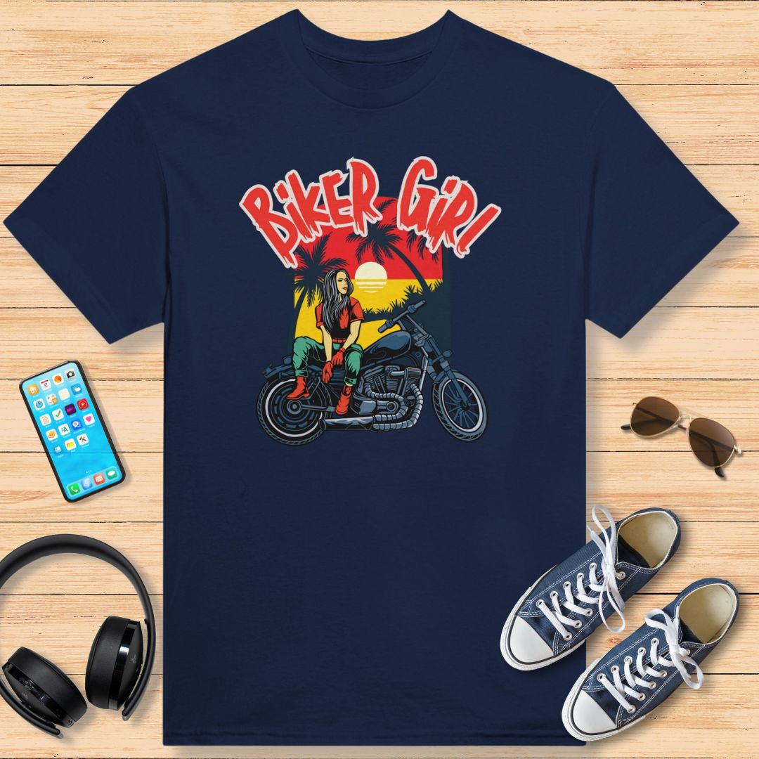 Biker Girl Motarde T-Shirt Navy