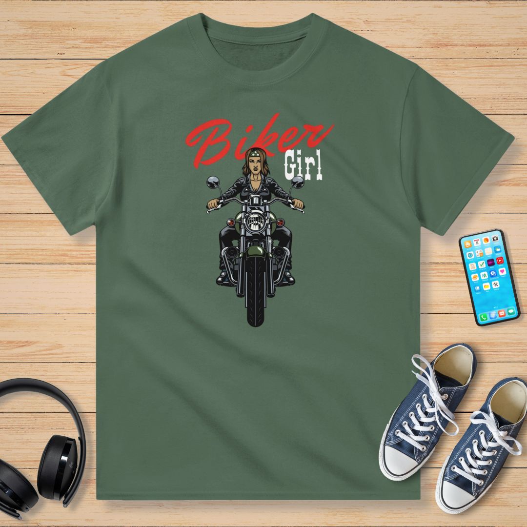 Biker Girl T-Shirt Mil. Green