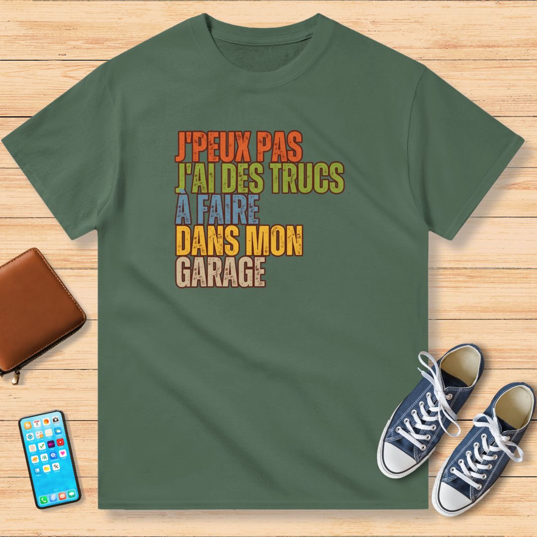 J'Peux Pas Mon Garage T-Shirt Vert militaire