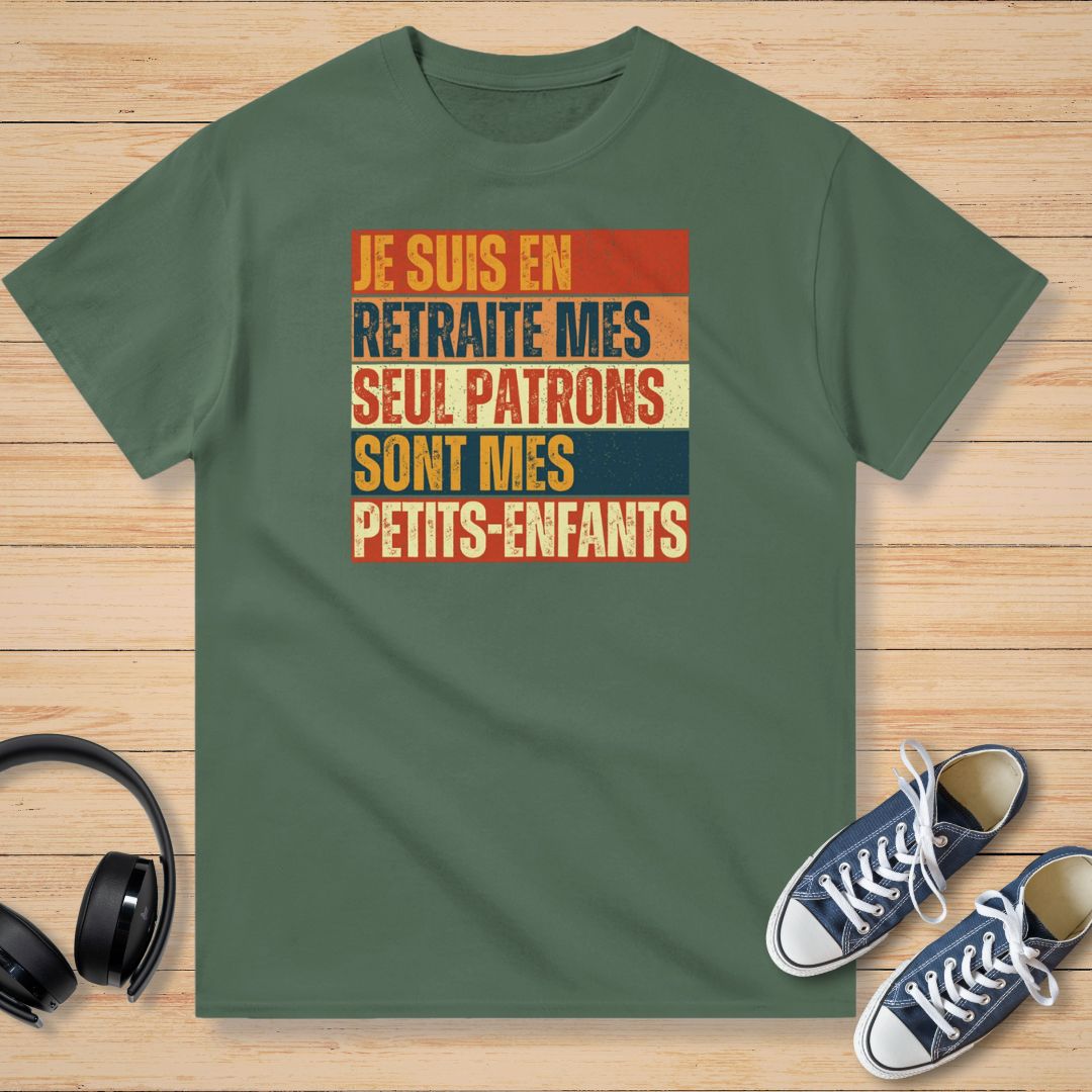 En Retraite Petits-Enfants Vintage T-Shirt Vert militaire