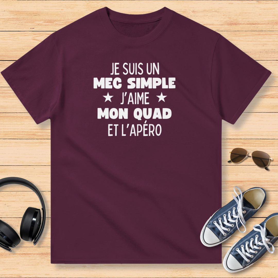 Je Suis Un Mec Simple Quad Apéro T-Shirt Bordeaux