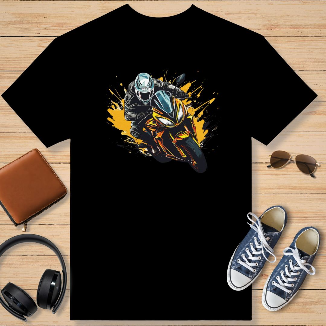 Motard Orange et Noir T-Shirt Black