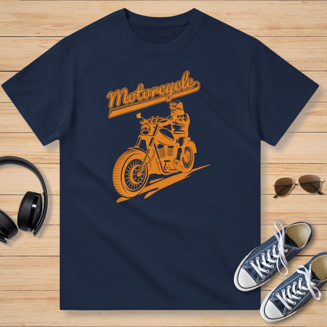 Motorcycle Orange Moto T-Shirt Navy
