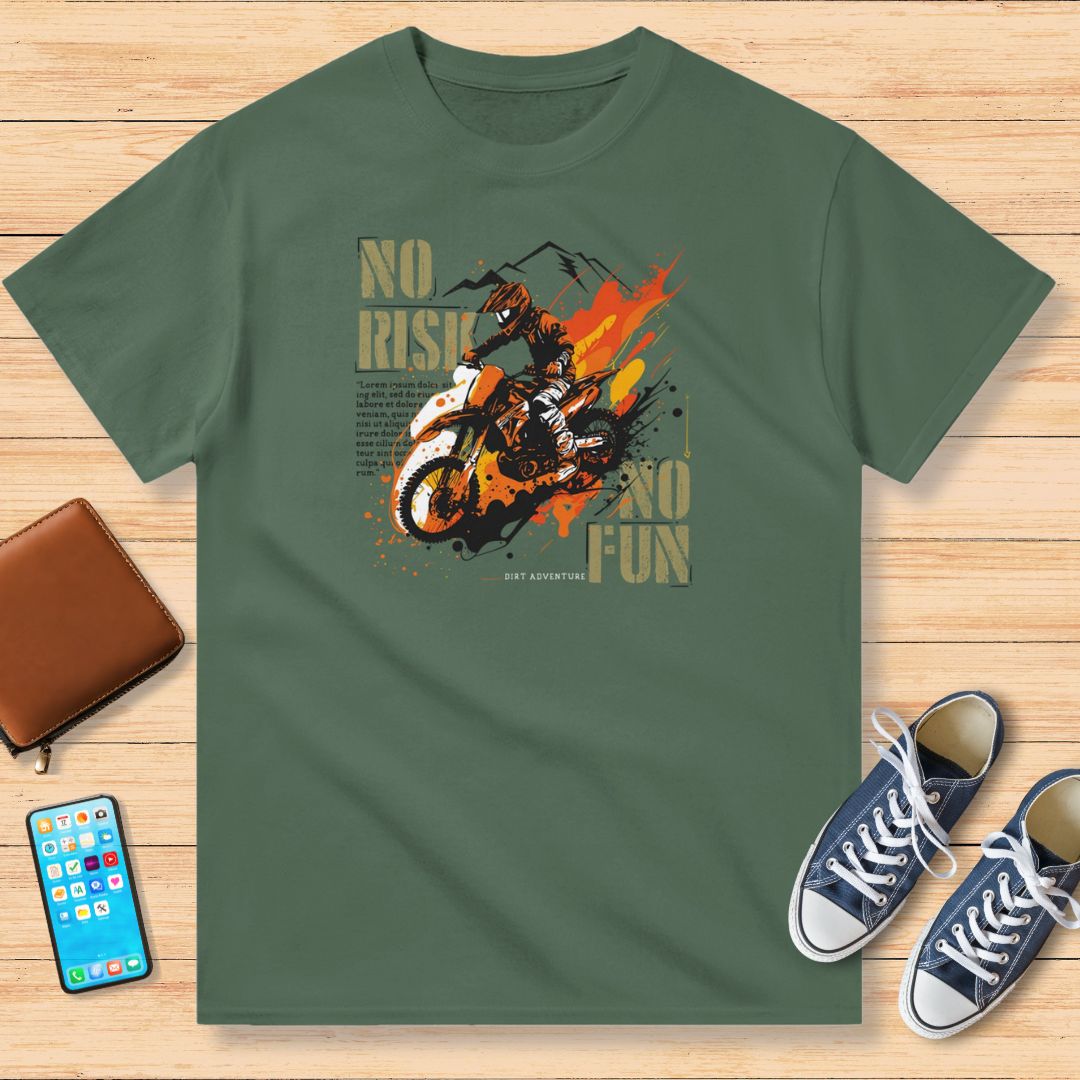 No Risk No Fun Moto T-Shirt Mil. Green