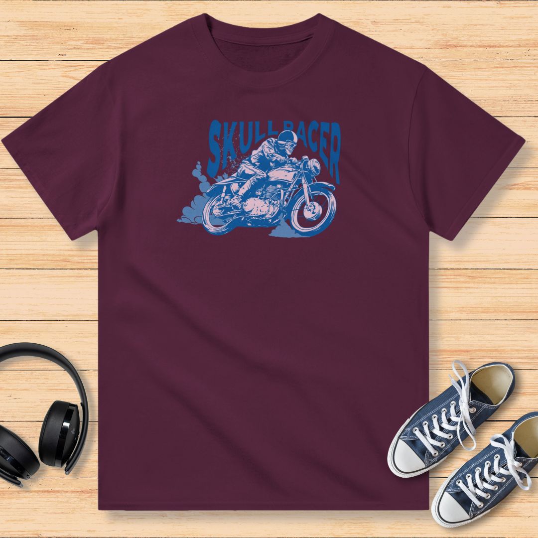 Skull Racer Bleu Moto T-Shirt Maroon