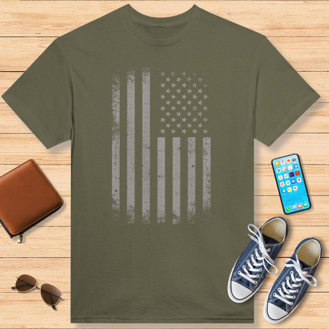 USA Flag Retro T-Shirt Military Green