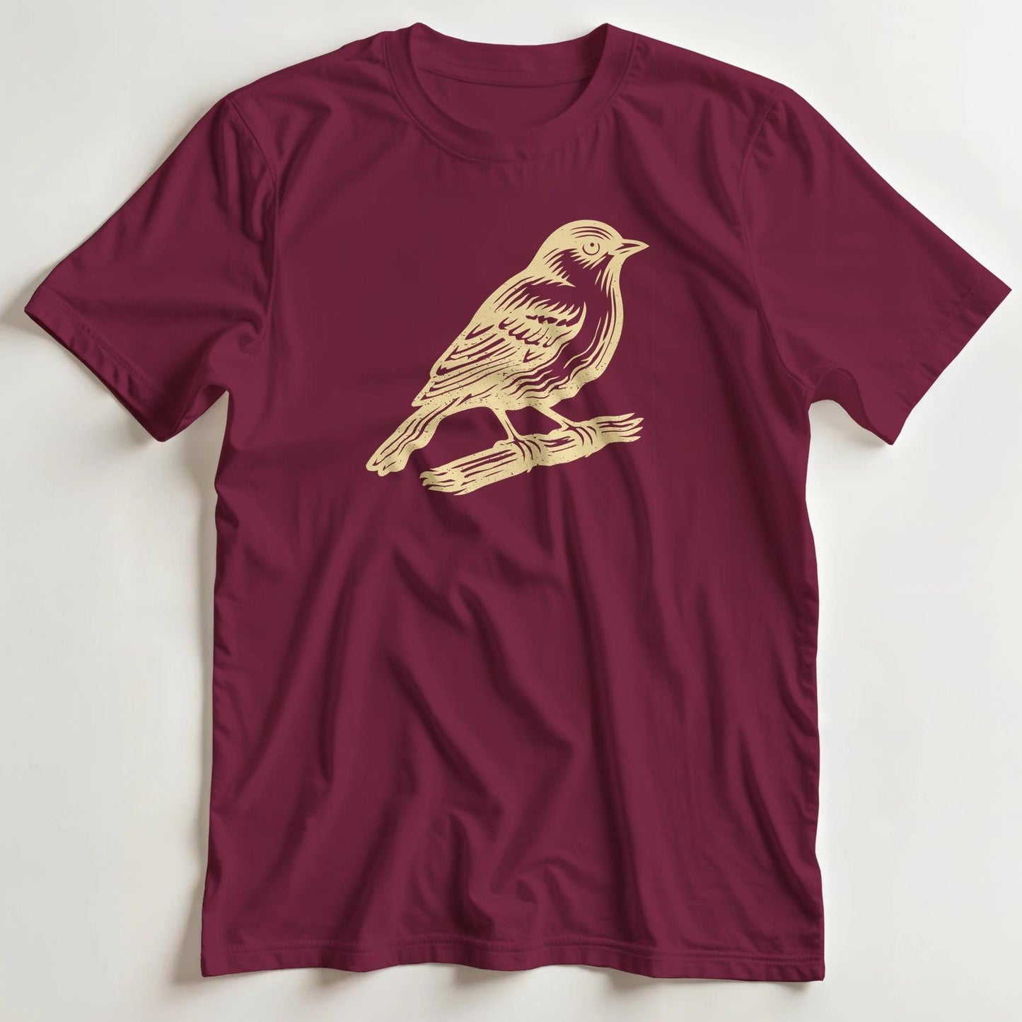 T-shirt en coupe unisexe et 100% coton en Bordeaux imprimé avec un design Oiseau T-Shirt .