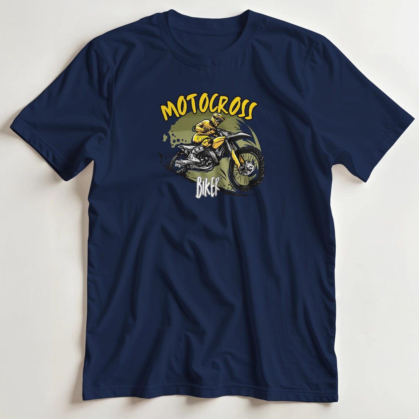 T-shirt en coupe unisexe et 100% coton en Marine 3XL imprimé avec un design Motocross Biker T-Shirt .