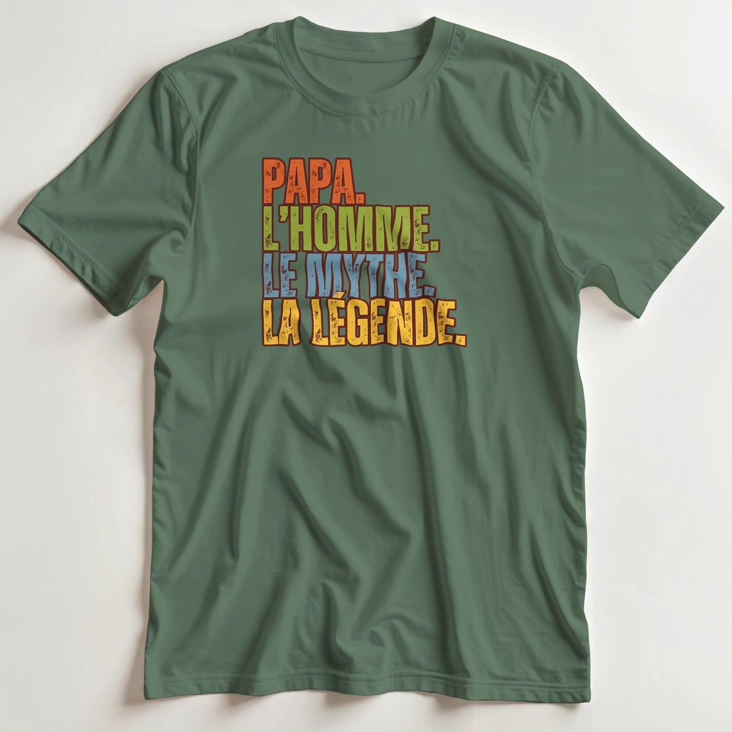 T-shirt en coupe unisexe et 100% coton en Vert militaire M imprimé avec un design Papa La Légende T-Shirt .