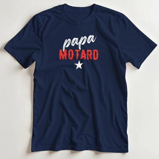 T-shirt en coupe unisexe et 100% coton en Marine S imprimé avec un design Papa Motard T-Shirt .