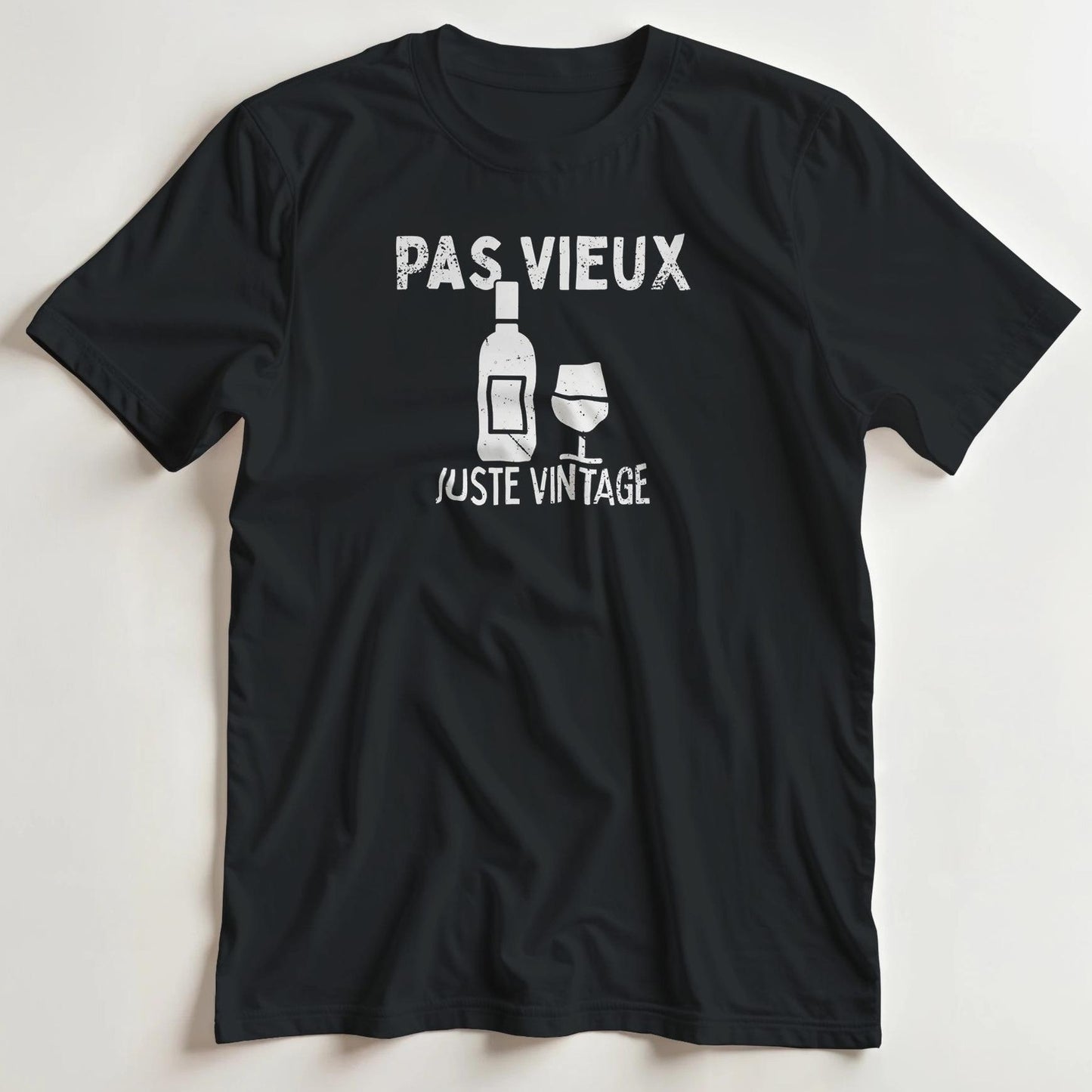 T-shirt en coupe unisexe et 100% coton en Noir S imprimé avec un design Juste Vintage T-Shirt .
