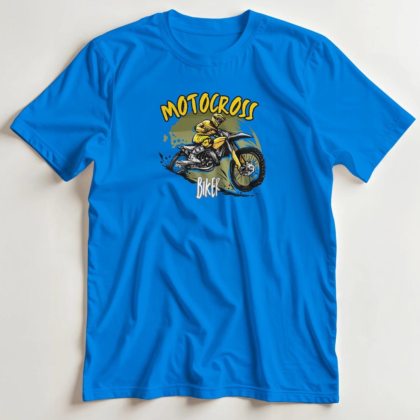 T-shirt en coupe unisexe et 100% coton en Royal XL imprimé avec un design Motocross Biker T-Shirt .