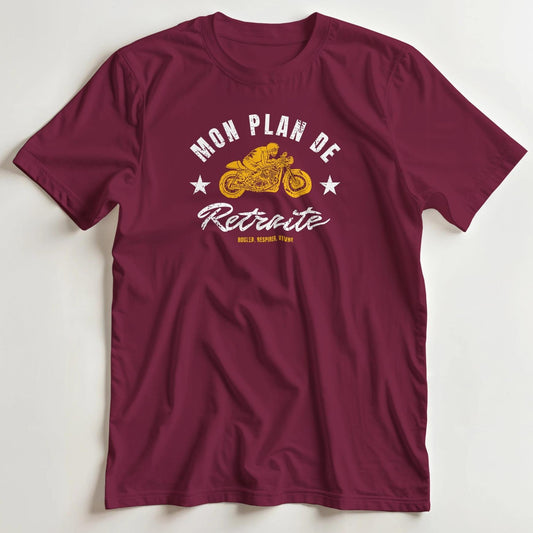 T-shirt en coupe unisexe et 100% coton en Bordeaux S imprimé avec un design Plan De Retraite T-Shirt .