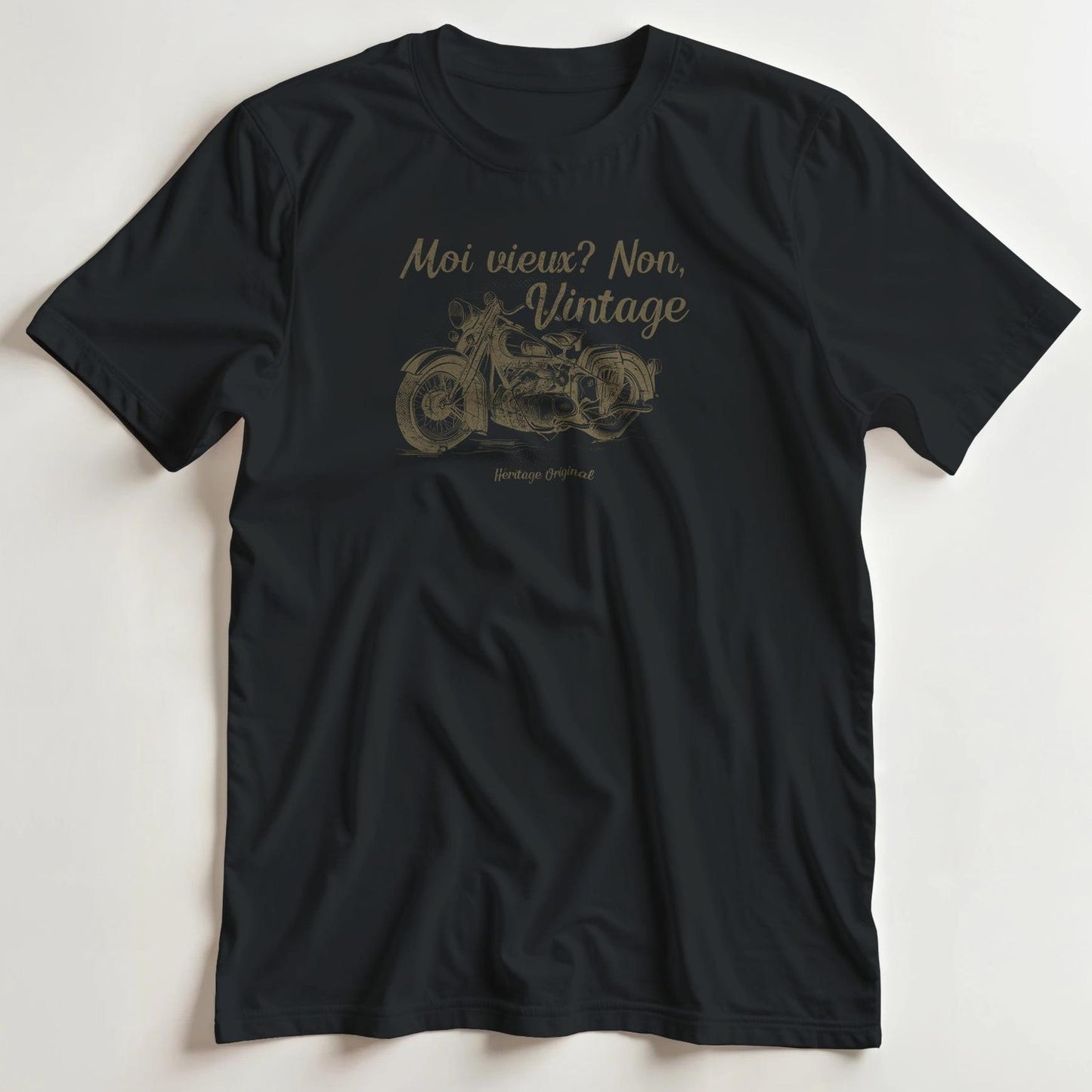 T-shirt en coupe unisexe et 100% coton en Noir L imprimé avec un design Non, Vintage Moto T-Shirt .