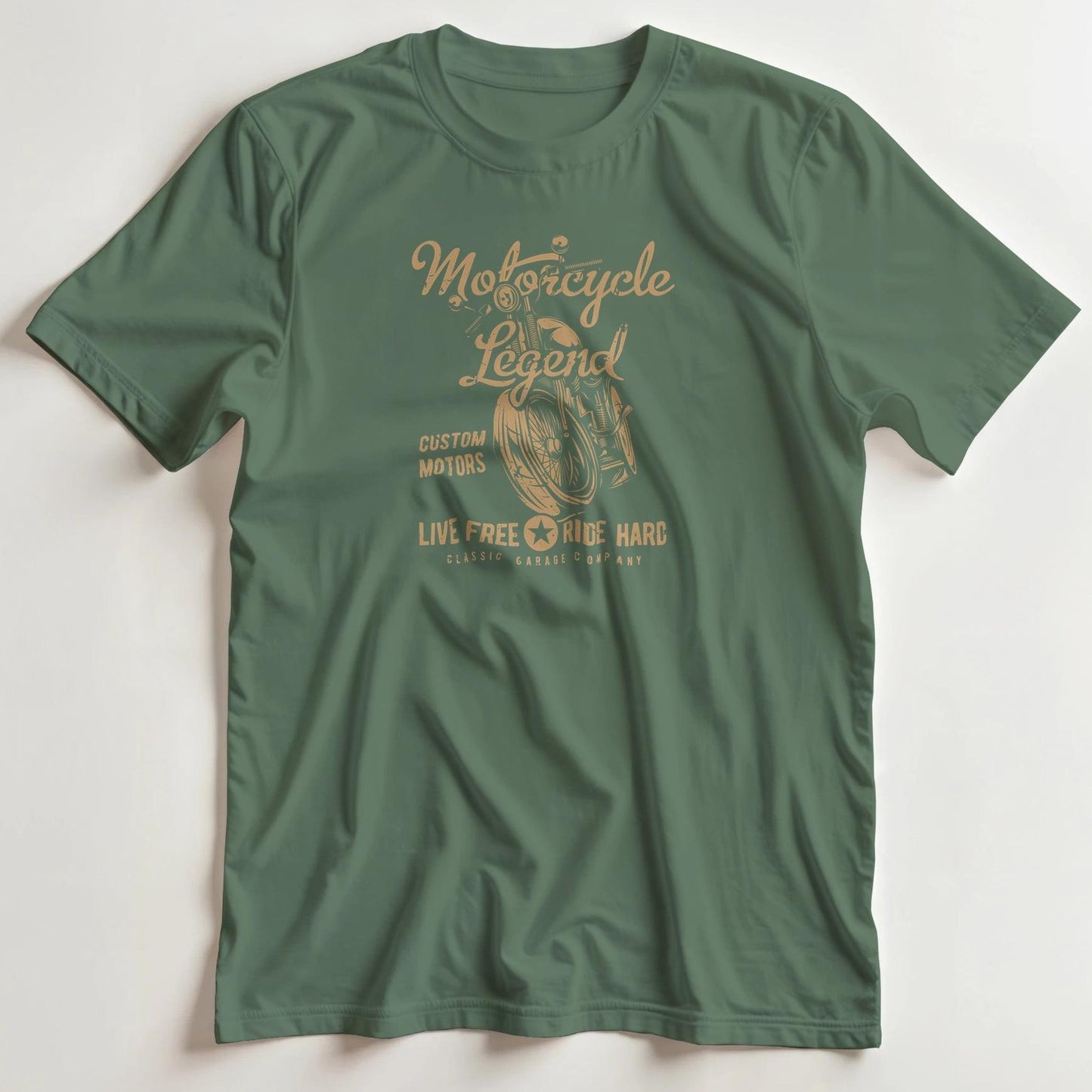 T-shirt en coupe unisexe et 100% coton en Vert Mil. S imprimé avec un design Motorcycle Legend T-Shirt .