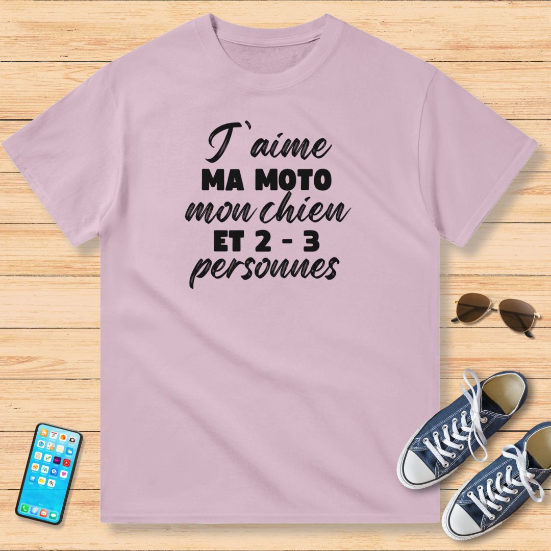 I Love My Motorcycle, My Dog and 2-3 People Black T-Shirt