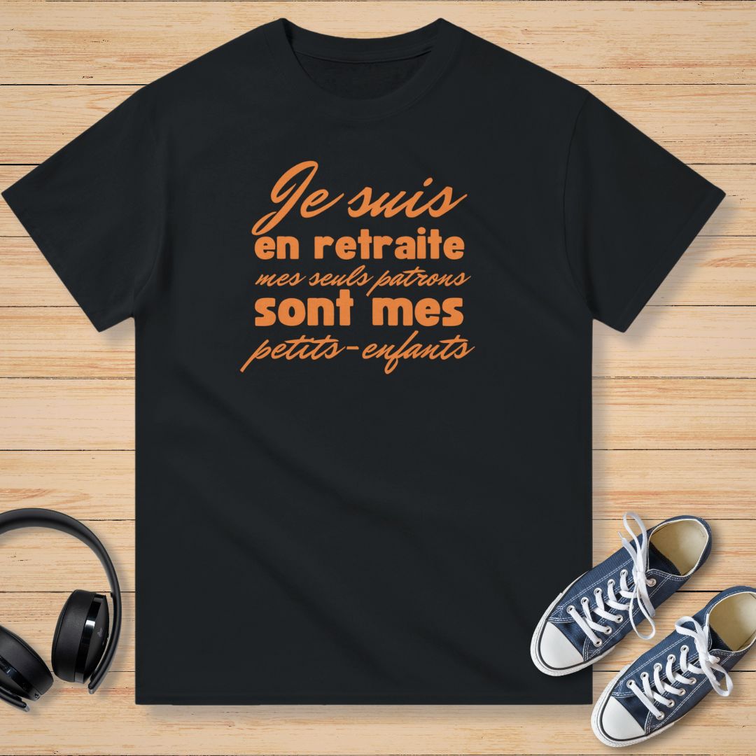 En Retraite Petits-Enfants Orange T-Shirt Noir