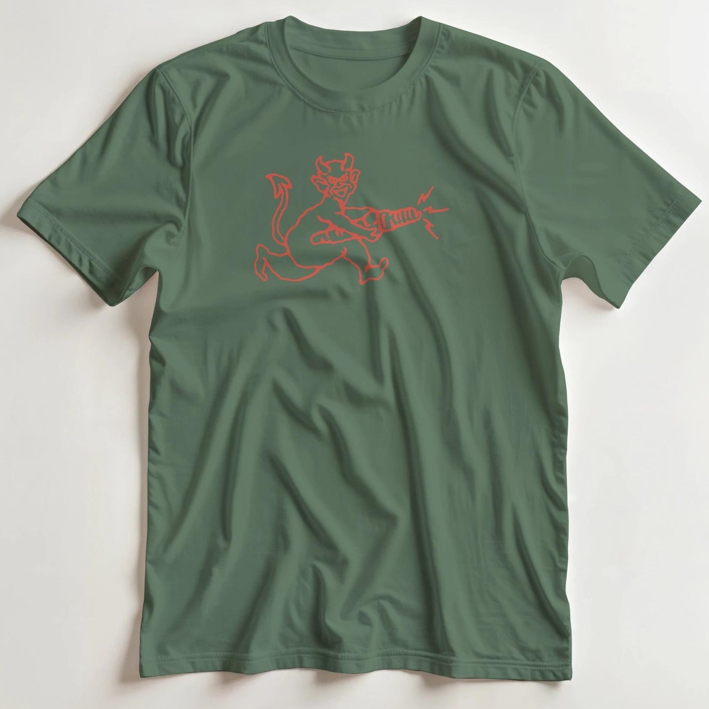 T-shirt en coupe unisexe et 100% coton en Vert Mil. L imprimé avec un design Diable T-Shirt .