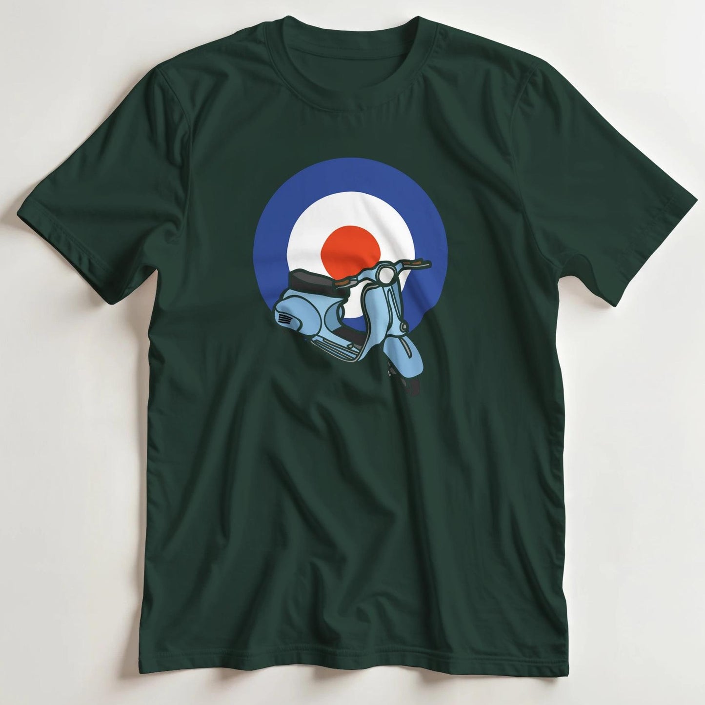 T-shirt en coupe unisexe et 100% coton en Forest Green 2XL imprimé avec un design Scooter Mod Bleu T-Shirt .
