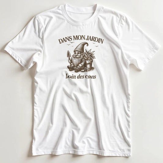 T-shirt en coupe unisexe et 100% coton en Blanc S imprimé avec un design Mon Jardin T-Shirt .