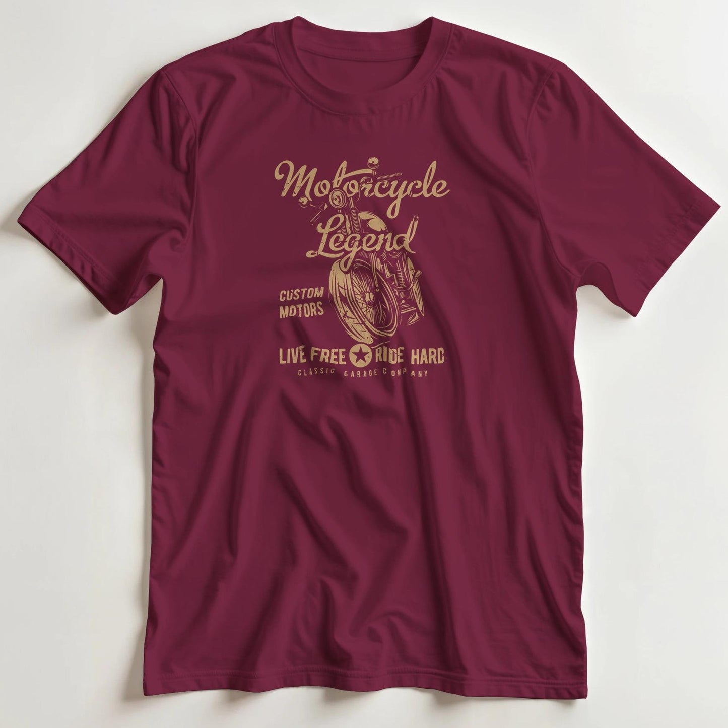 T-shirt en coupe unisexe et 100% coton en Bordeaux M imprimé avec un design Motorcycle Legend T-Shirt .