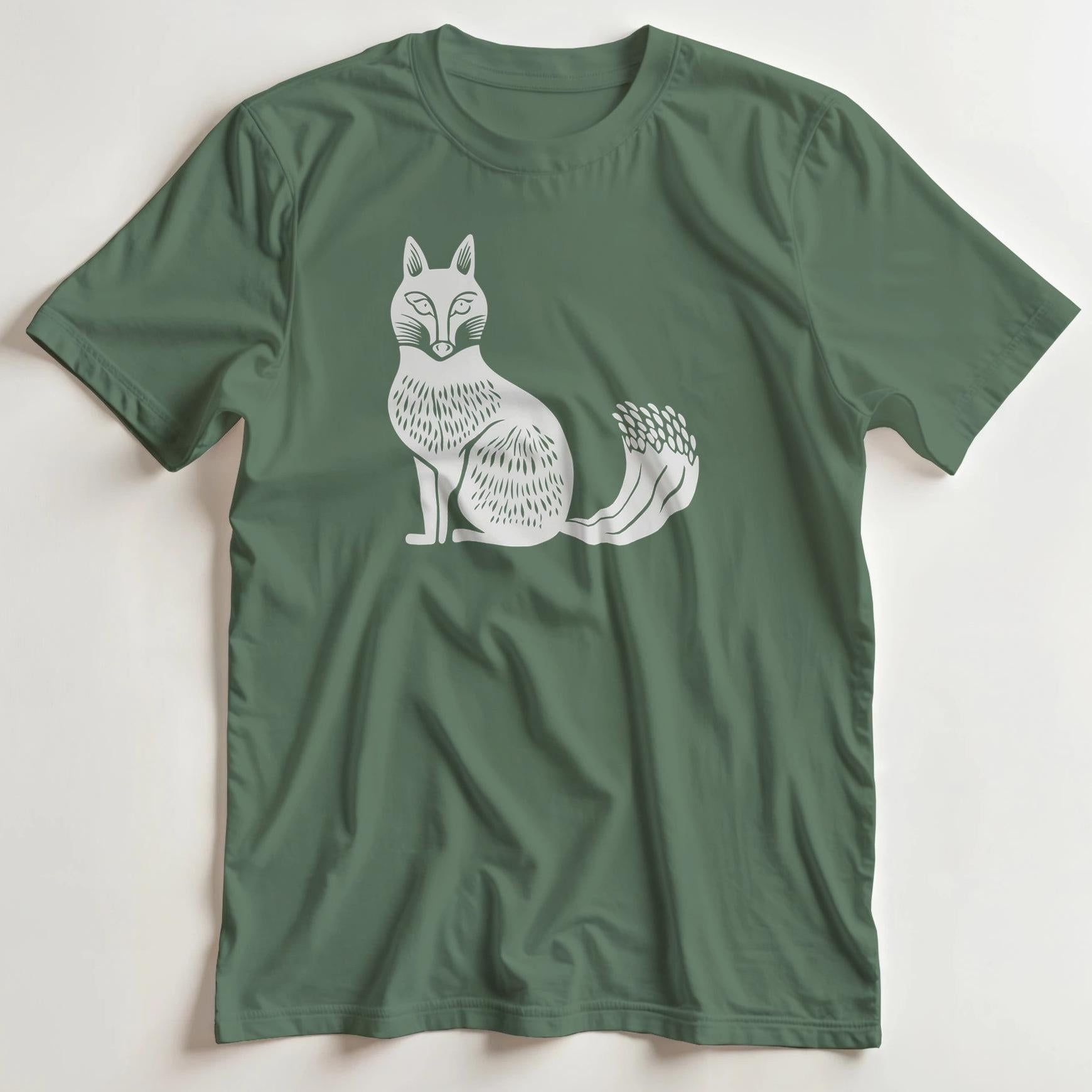 T-shirt en coupe unisexe et 100% coton en Vert Mil. imprimé avec un design Renard T-Shirt .