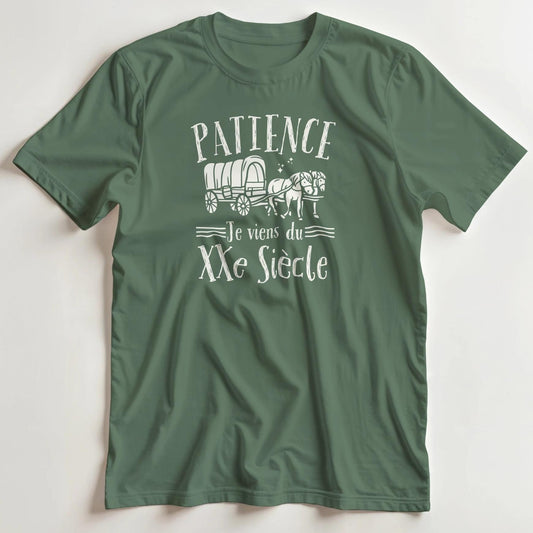 T-shirt en coupe unisexe et 100% coton en Vert militaire S imprimé avec un design Patience T-Shirt .
