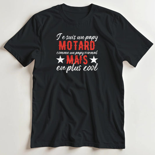 T-shirt en coupe unisexe et 100% coton en Noir S imprimé avec un design Papy Motard Cool T-Shirt .