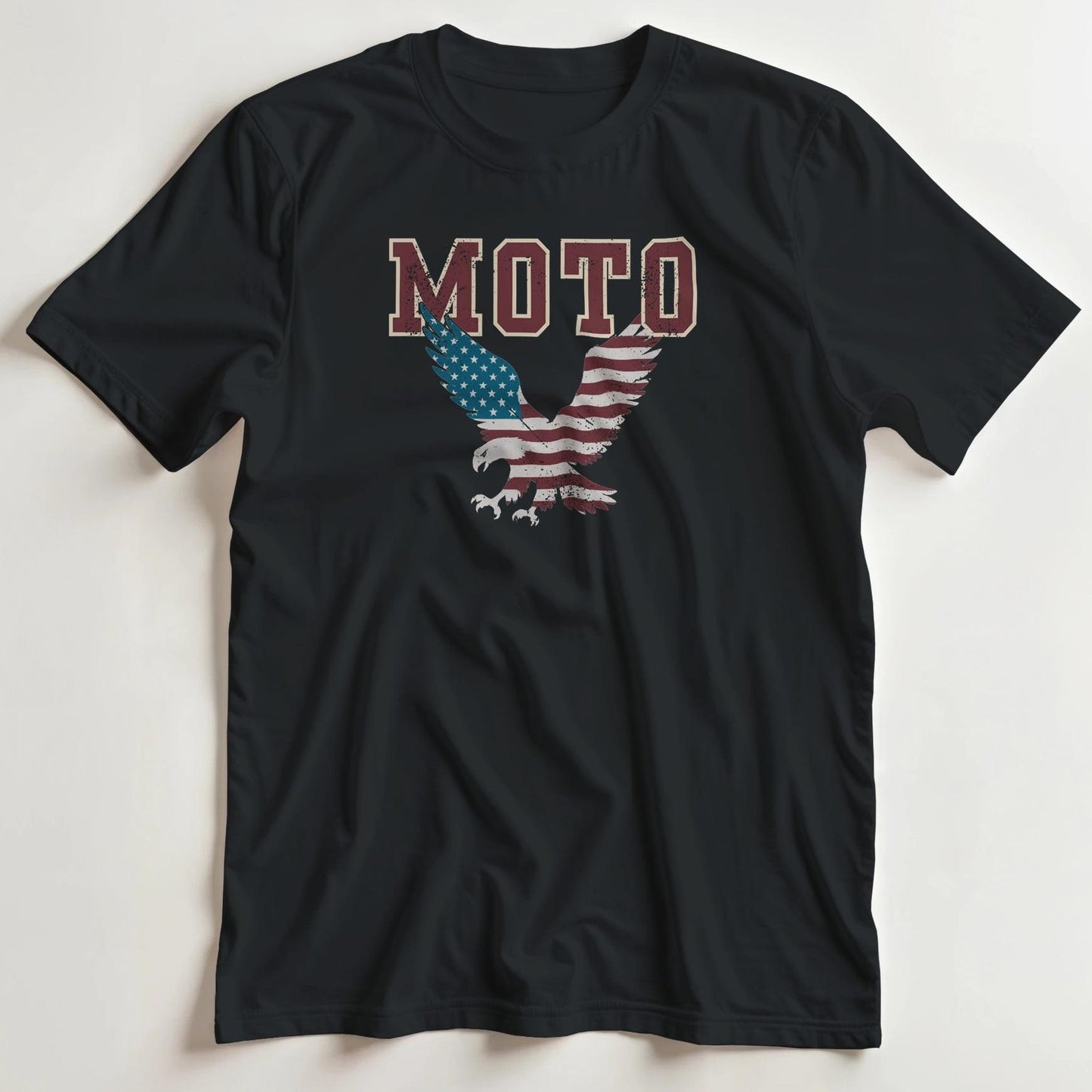 T-shirt en coupe unisexe et 100% coton en Noir imprimé avec un design Moto USA Eagle T-Shirt .