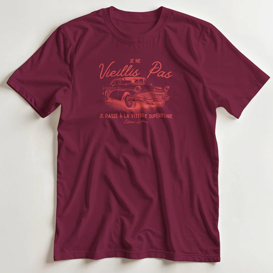 T-shirt en coupe unisexe et 100% coton en Bordeaux S imprimé avec un design Vieillis Pas C T-Shirt .