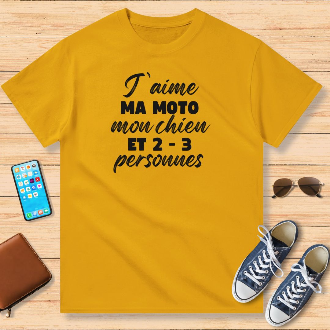 I Love My Motorcycle, My Dog and 2-3 People Black T-Shirt