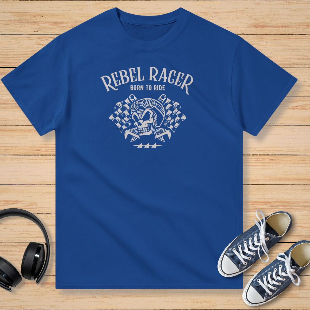 Rebel Racer Born to Ride Moto T-Shirt Royal