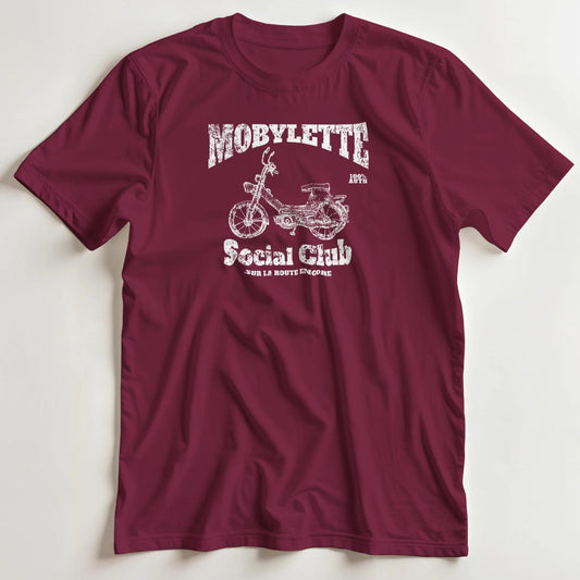 T-shirt en coupe unisexe et 100% coton en Bordeaux S imprimé avec un design Mobylette Club T-Shirt .