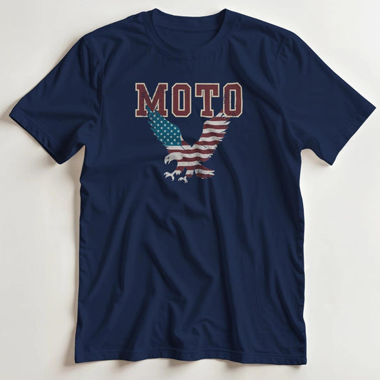 T-shirt en coupe unisexe et 100% coton en Marine imprimé avec un design Moto USA Eagle T-Shirt .