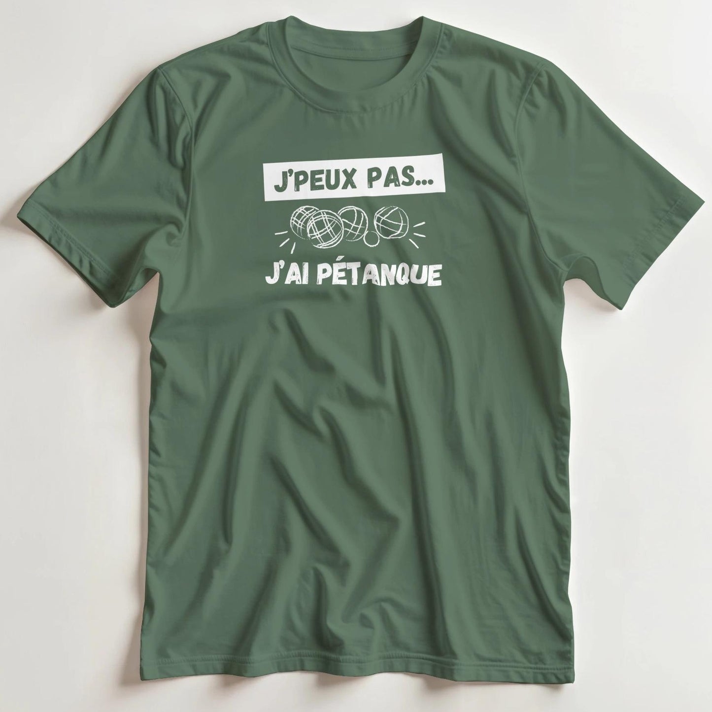T-shirt en coupe unisexe et 100% coton en Vert militaire S imprimé avec un design J’ai Pétanque T-Shirt .