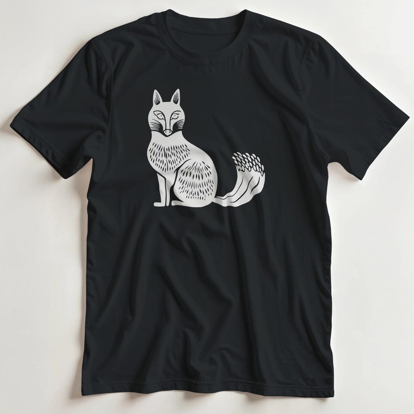 T-shirt en coupe unisexe et 100% coton en Noir imprimé avec un design Renard T-Shirt .