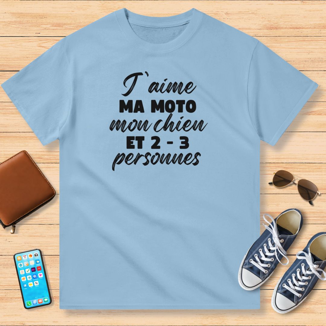 I Love My Motorcycle, My Dog and 2-3 People Black T-Shirt