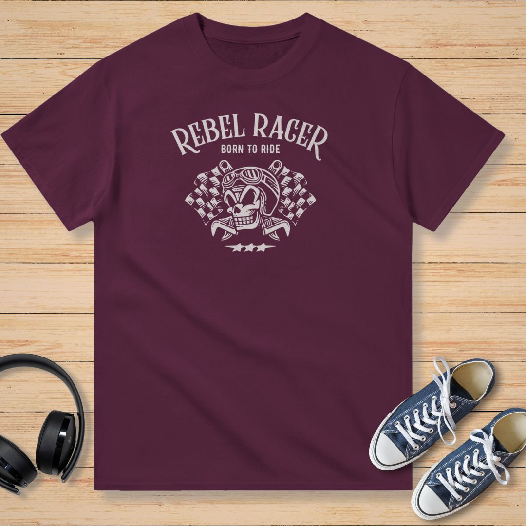 Rebel Racer Born to Ride Moto T-Shirt Bordeaux