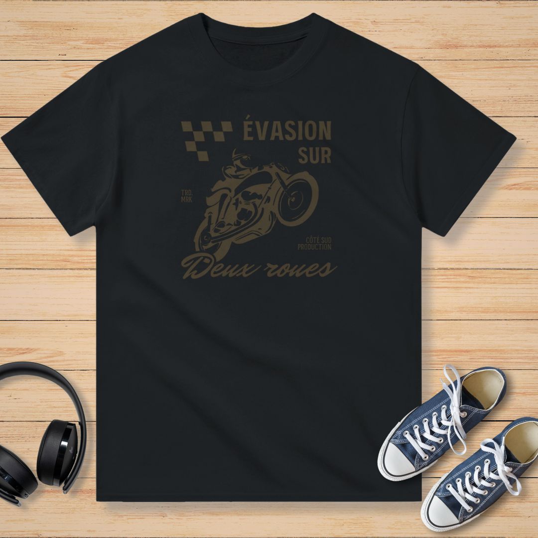 Évasion Sur Deux Roues T-Shirt Noir