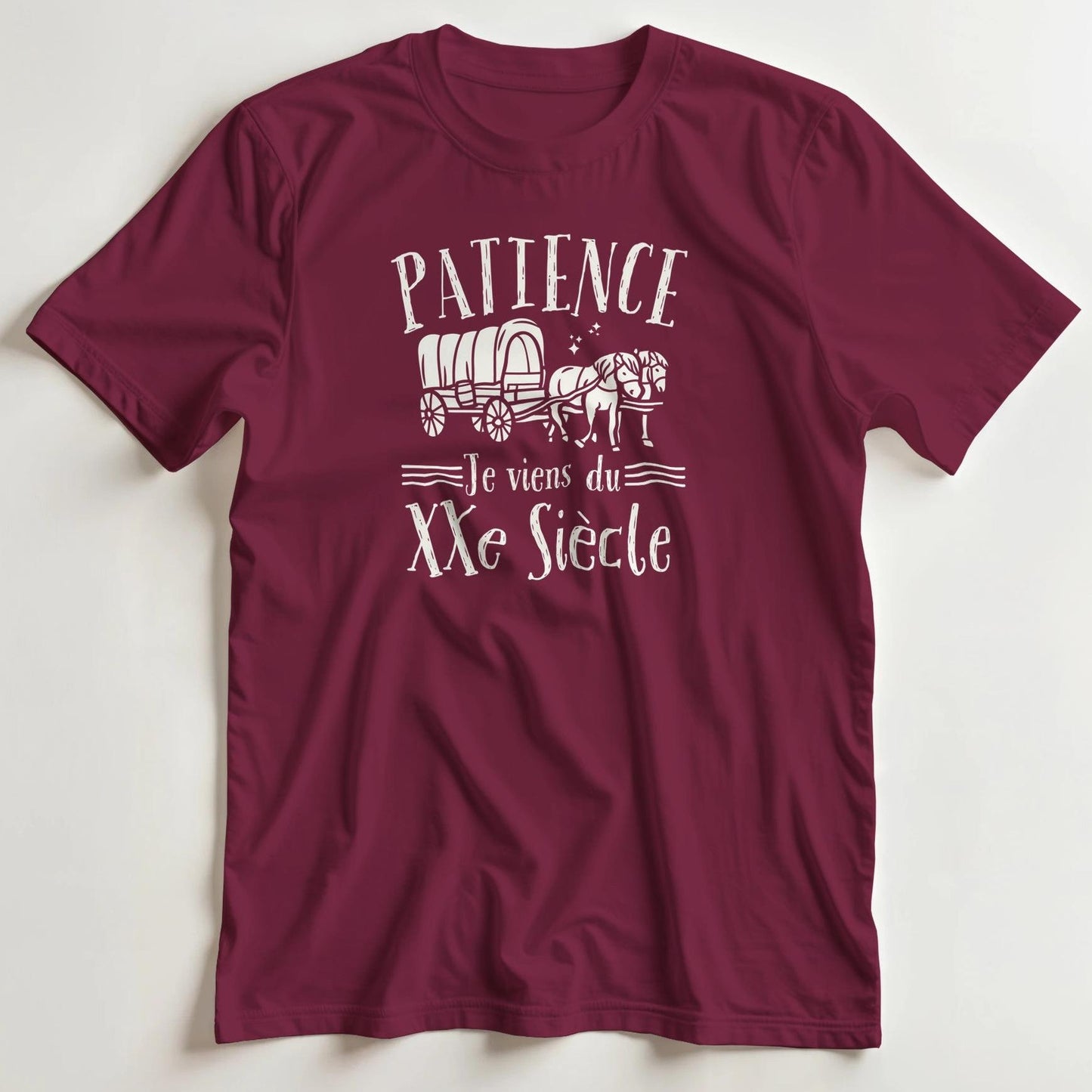 T-shirt en coupe unisexe et 100% coton en Bordeaux 2XL imprimé avec un design Patience T-Shirt .