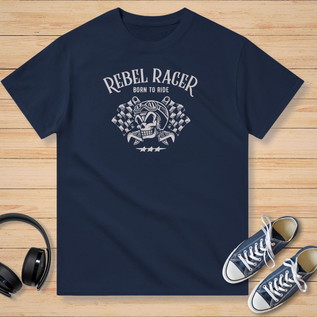 Rebel Racer Born to Ride Moto T-Shirt Marine