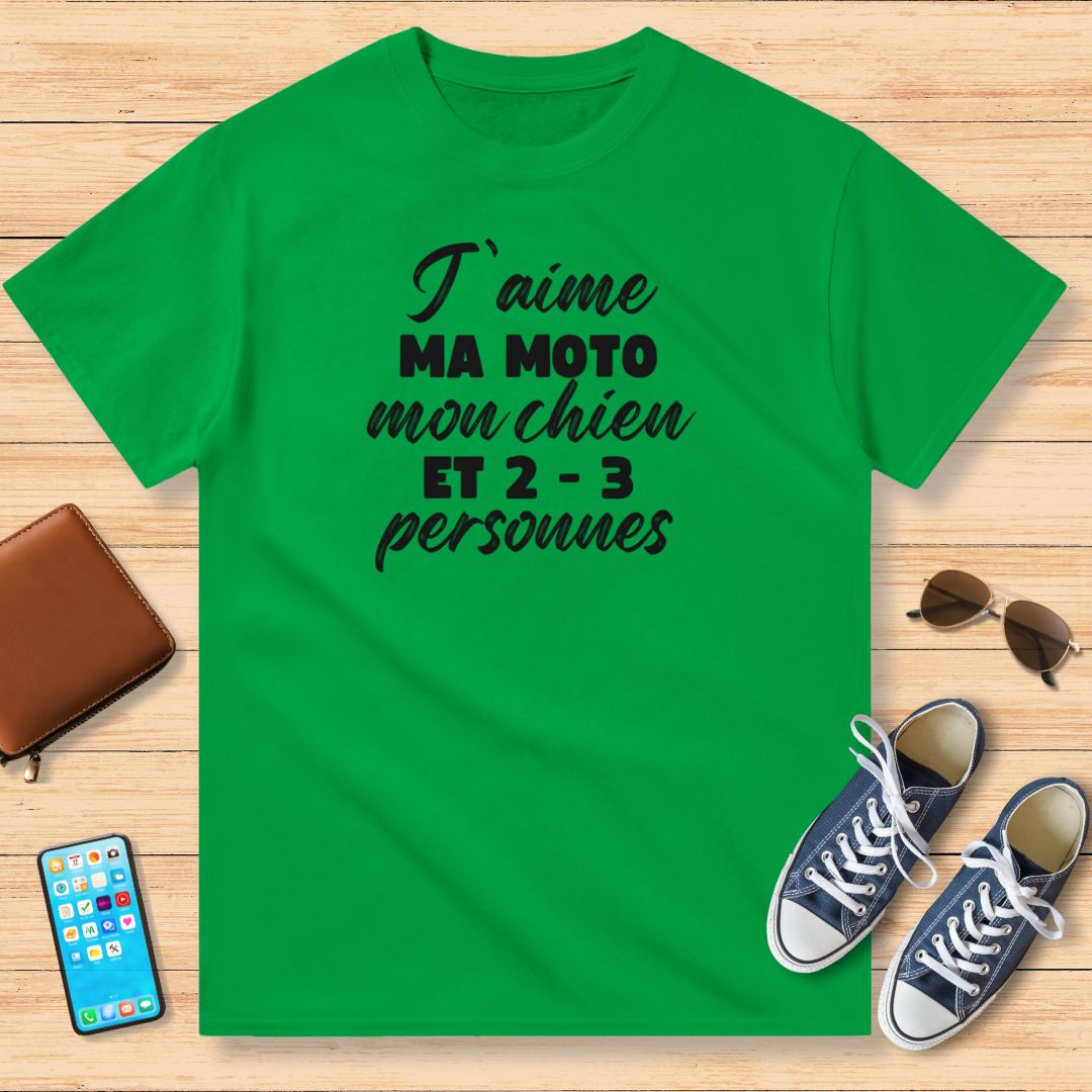 I Love My Motorcycle, My Dog and 2-3 People Black T-Shirt