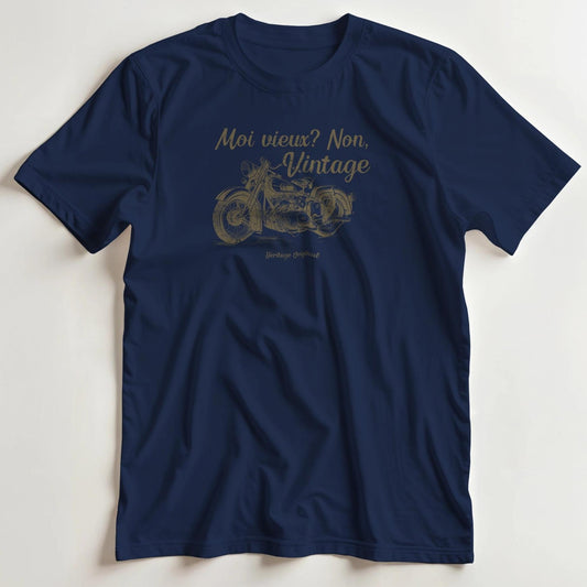 T-shirt en coupe unisexe et 100% coton en Marine S imprimé avec un design Non, Vintage Moto T-Shirt .