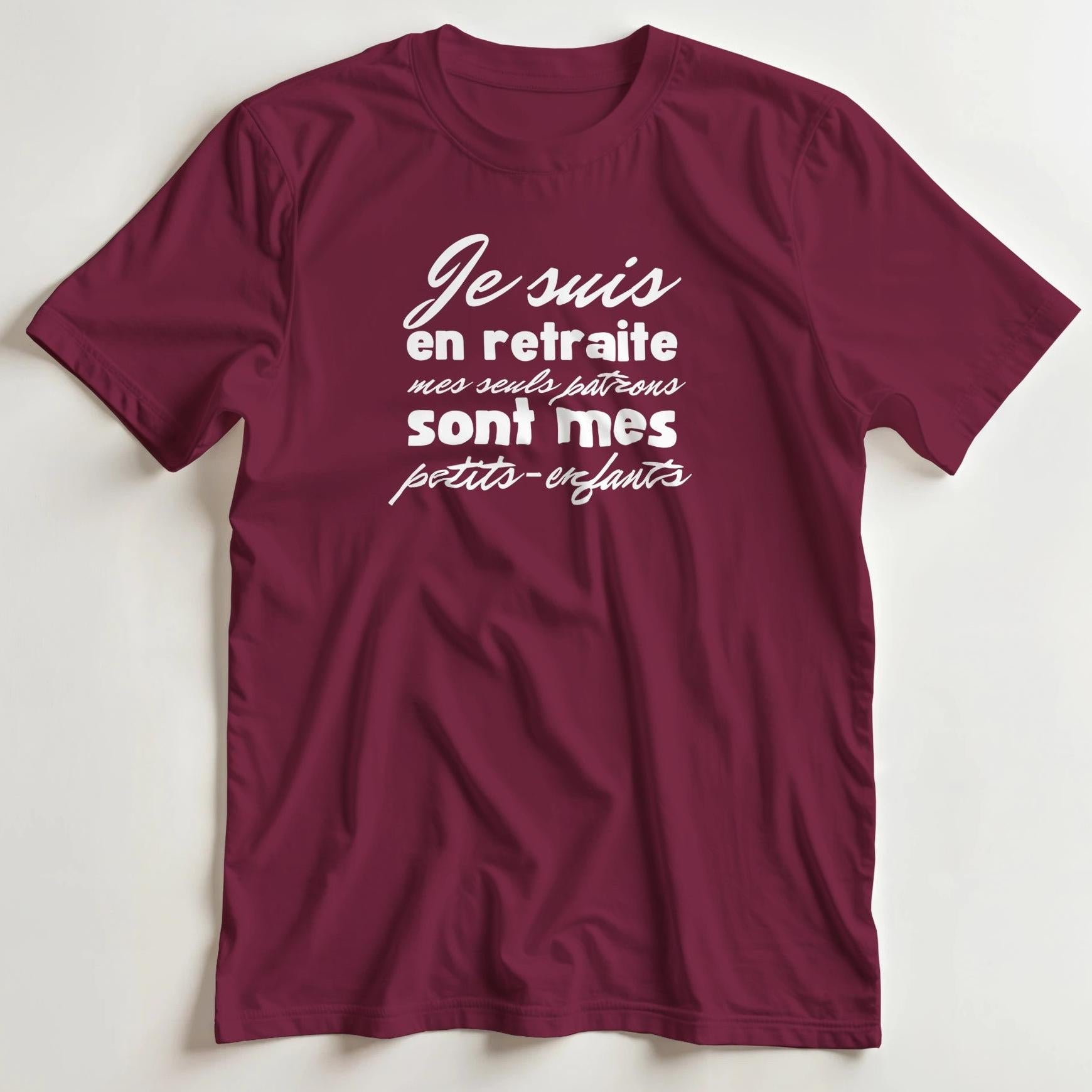 T-shirt en coupe unisexe et 100% coton en Bordeaux S imprimé avec un design En Retraite Petits-Enfants T-Shirt .