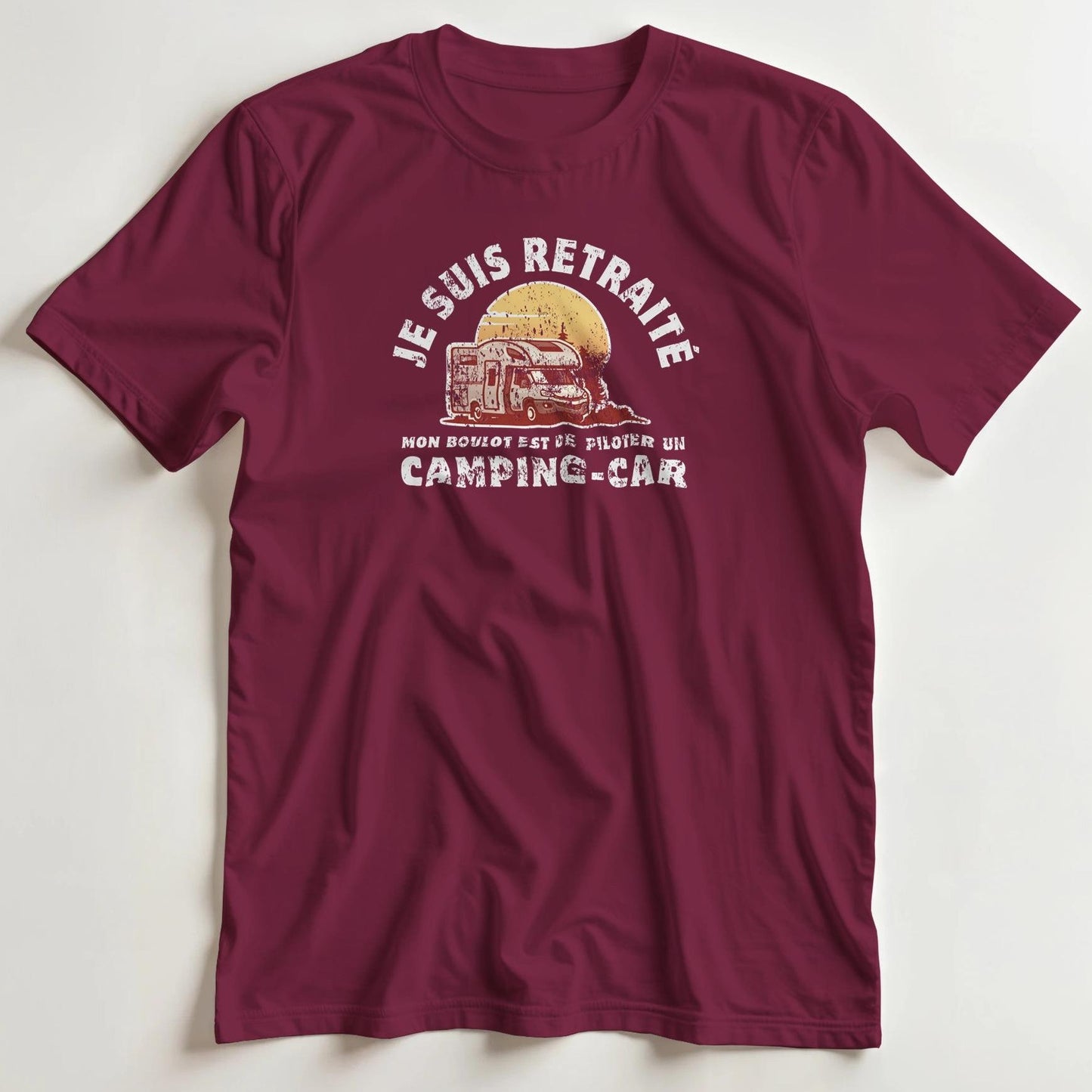 T-shirt en coupe unisexe et 100% coton en Bordeaux XL imprimé avec un design Camping-Car T-Shirt .