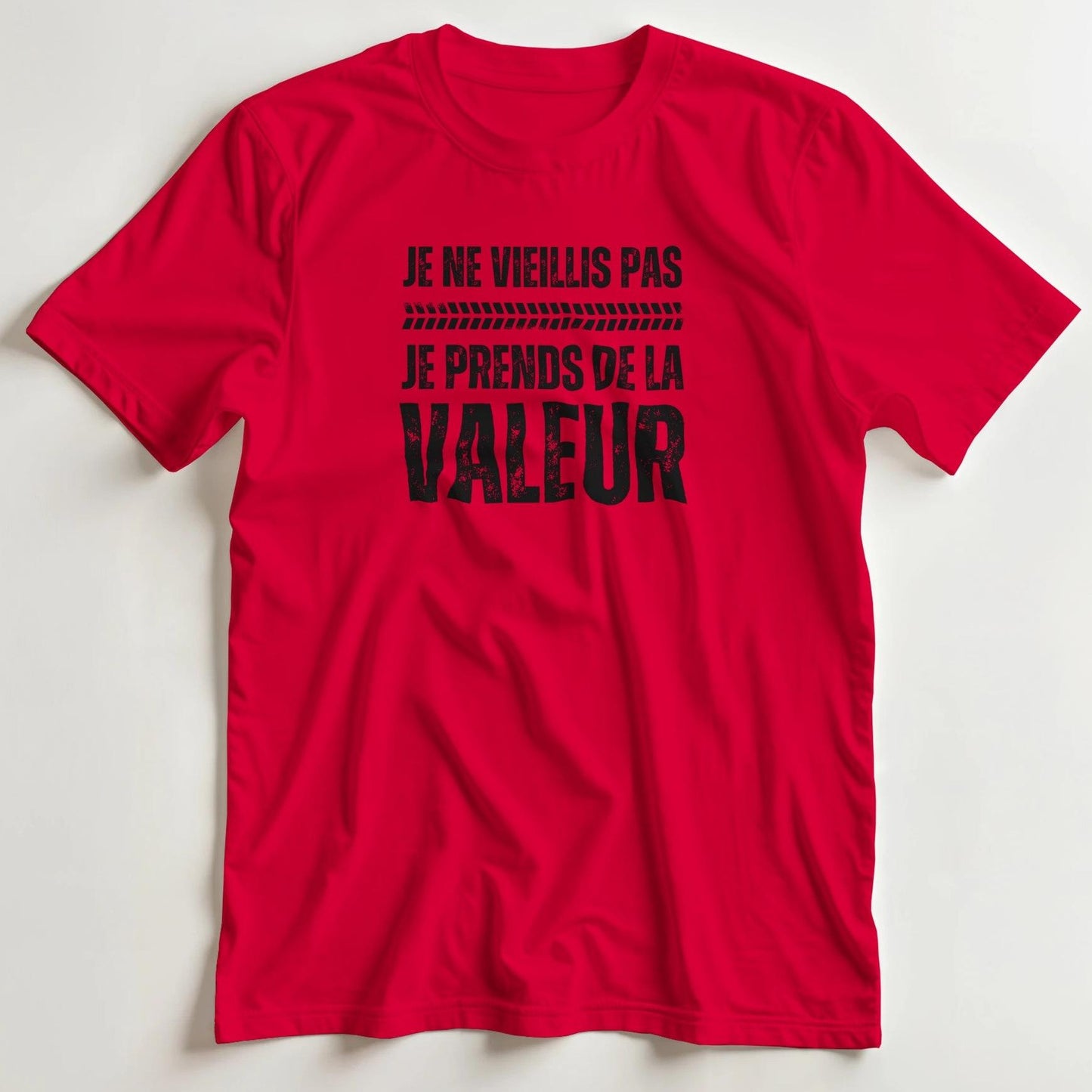 T-shirt en coupe unisexe et 100% coton en Rouge M imprimé avec un design Vieillis Pas Valeur T-Shirt .