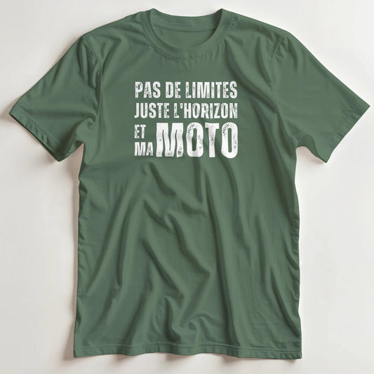 T-shirt en coupe unisexe et 100% coton en Vert Mil. S imprimé avec un design Pas de Limites Juste l'Horizon T-Shirt .